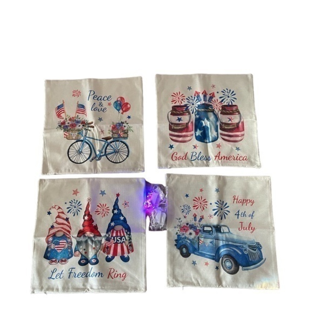 4TH OF JULY “LET FREEDOM RING” truck bicycle,gnomes pillow cushion covers
